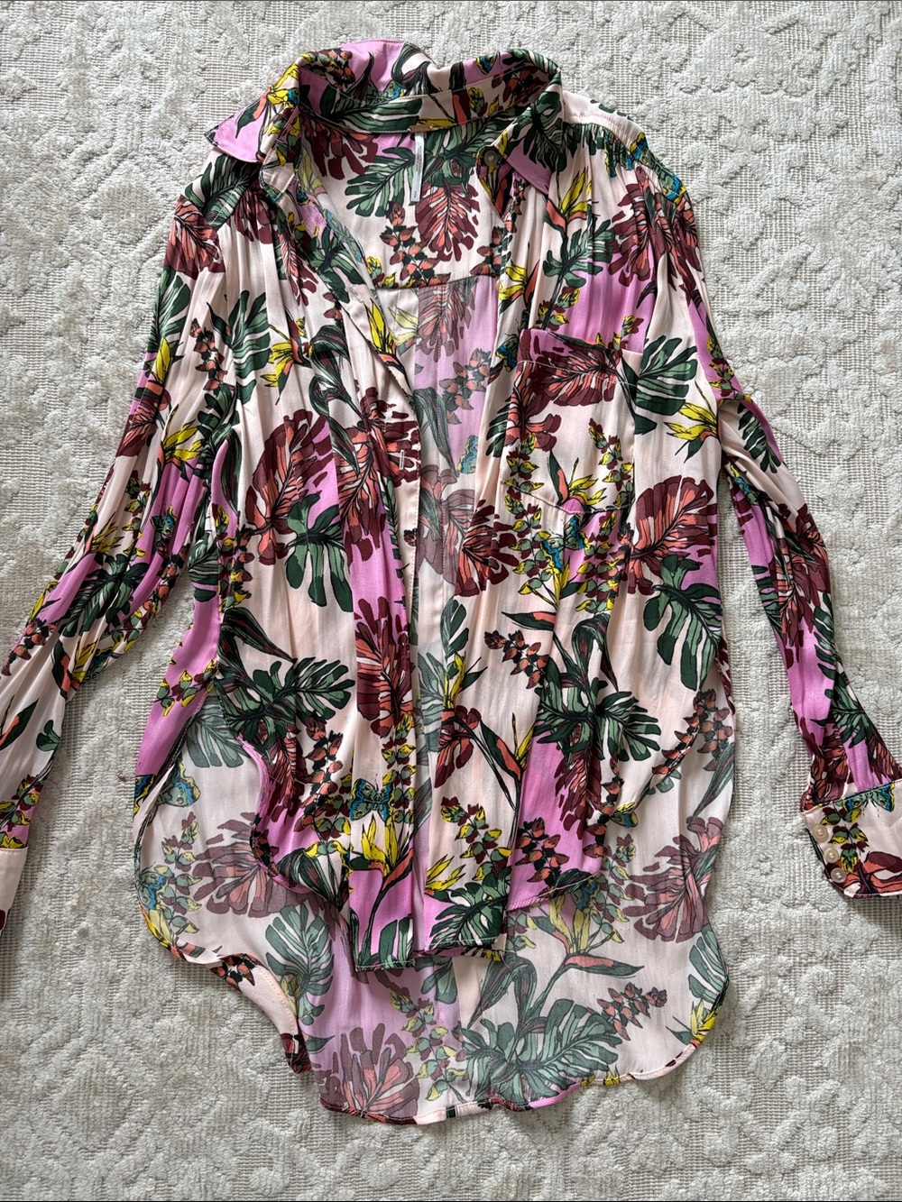Free People Lightweight Pink Floral Button-Up Shirt